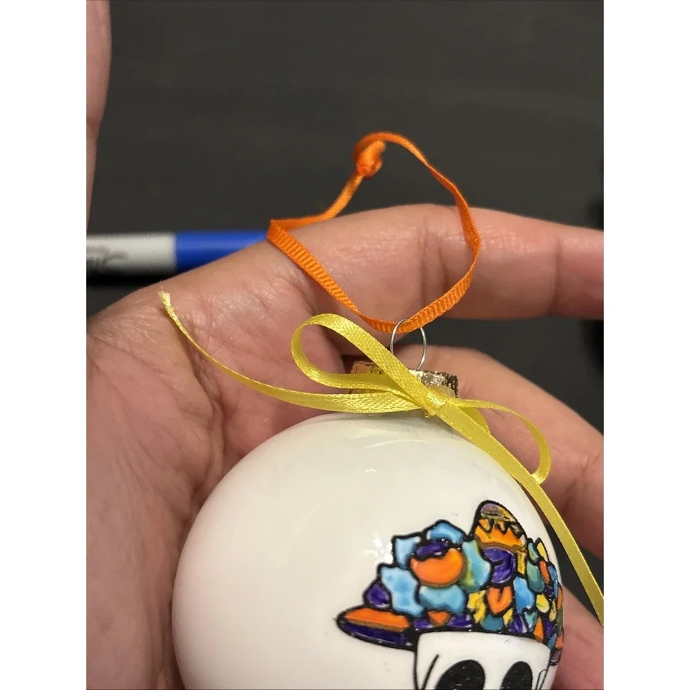 2 Hand Painted Halloween & Day of the Dead Ball Ornaments Artist Signed